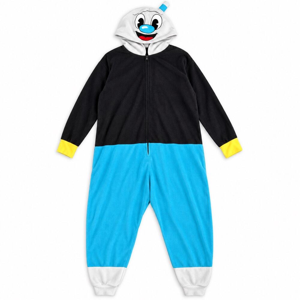 Cuphead Mugman Adult One Size Fleece Onesie Costume Pajamas Cosplay Blue